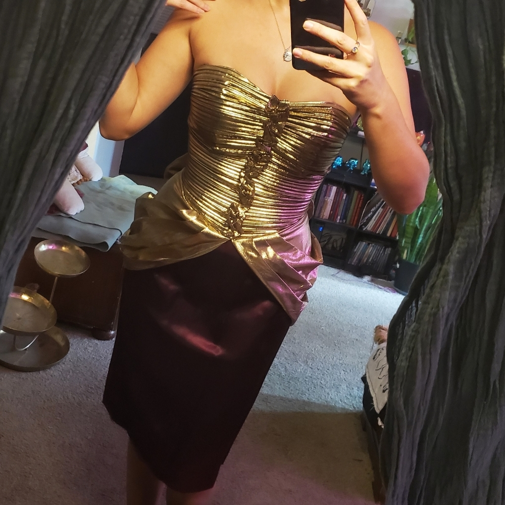 80s gold and burgundy dress